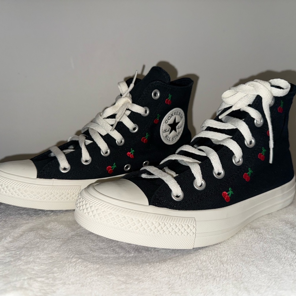 Converse Black Sneakers with Cherry Design